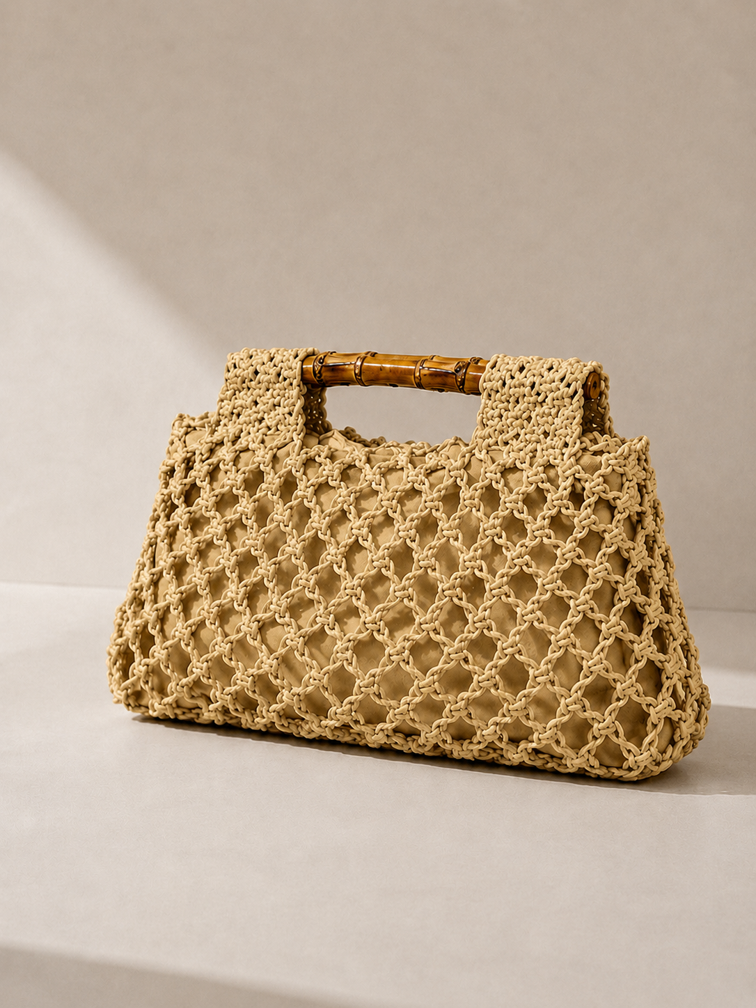Sac Carré Tissé à Main avec Poignée Bambou Ajourée - Came