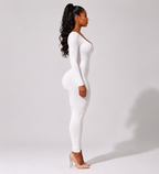 Combinaison Gainante Col Rond En Tissu Stretch - Blanc