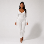 Combinaison Gainante Col Rond En Tissu Stretch - Blanc