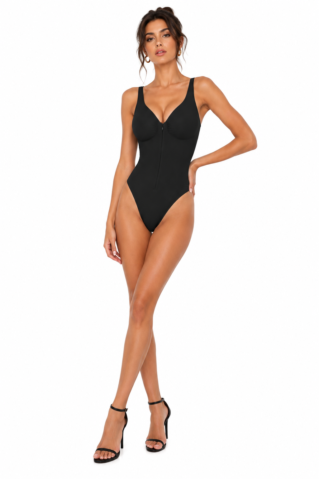 Body Gainant Sculptant à Fermeture Zip - Noir