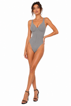 Body Gainant Sculptant à Fermeture Zip - Gris