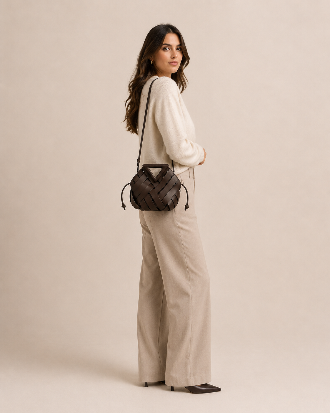 Sac Seau Cuir Tressé - Moka