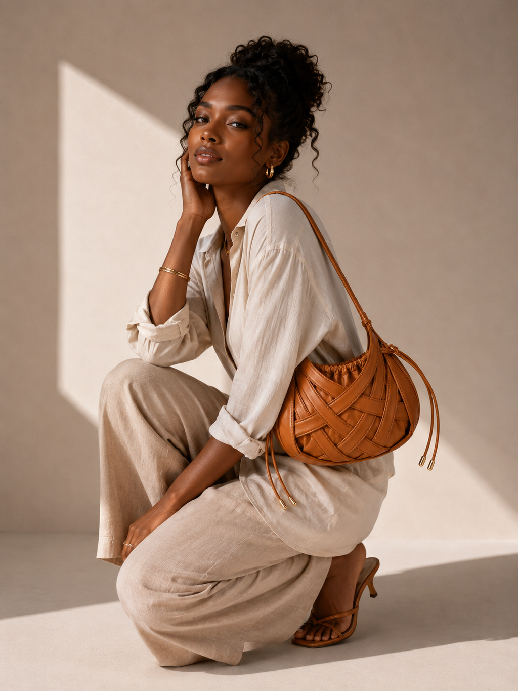 Mini Sac Cabas Tressé Femme – Style Souple Élégant - Camel