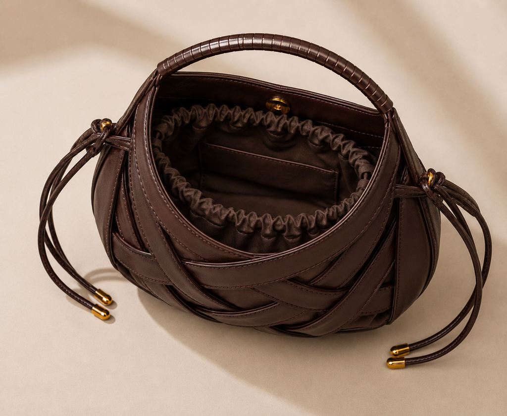 Mini Sac Cabas Tressé Femme – Style Souple Élégant - Moka