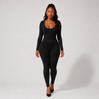 Combinaison Gainante Col Rond En Tissu Stretch - Noir
