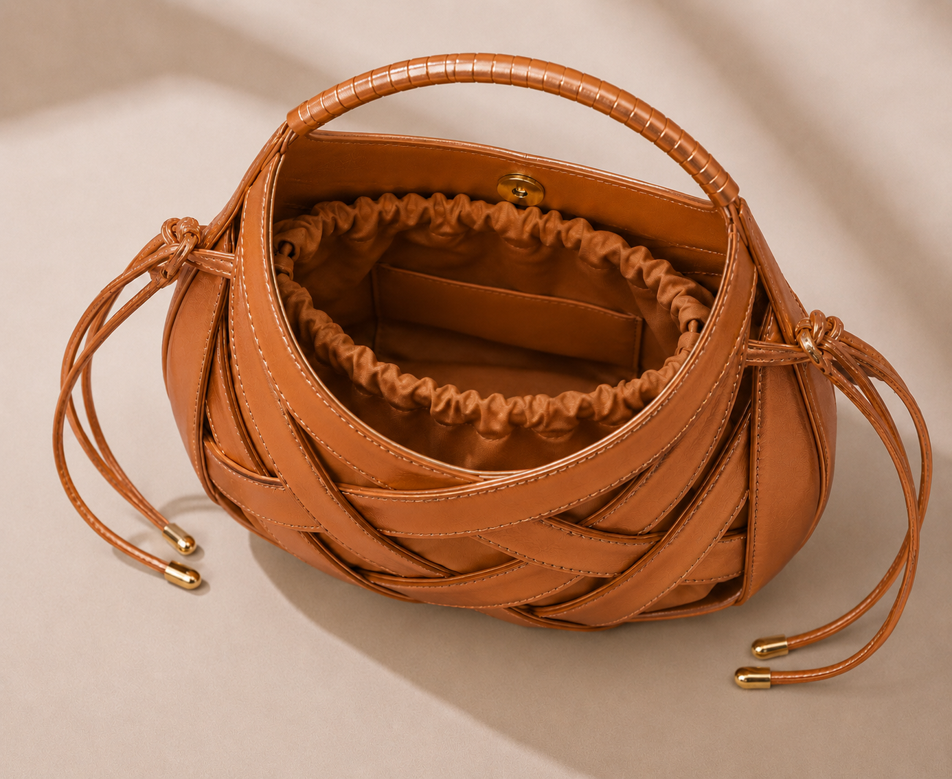 Mini Sac Cabas Tressé Femme – Style Souple Élégant - Camel