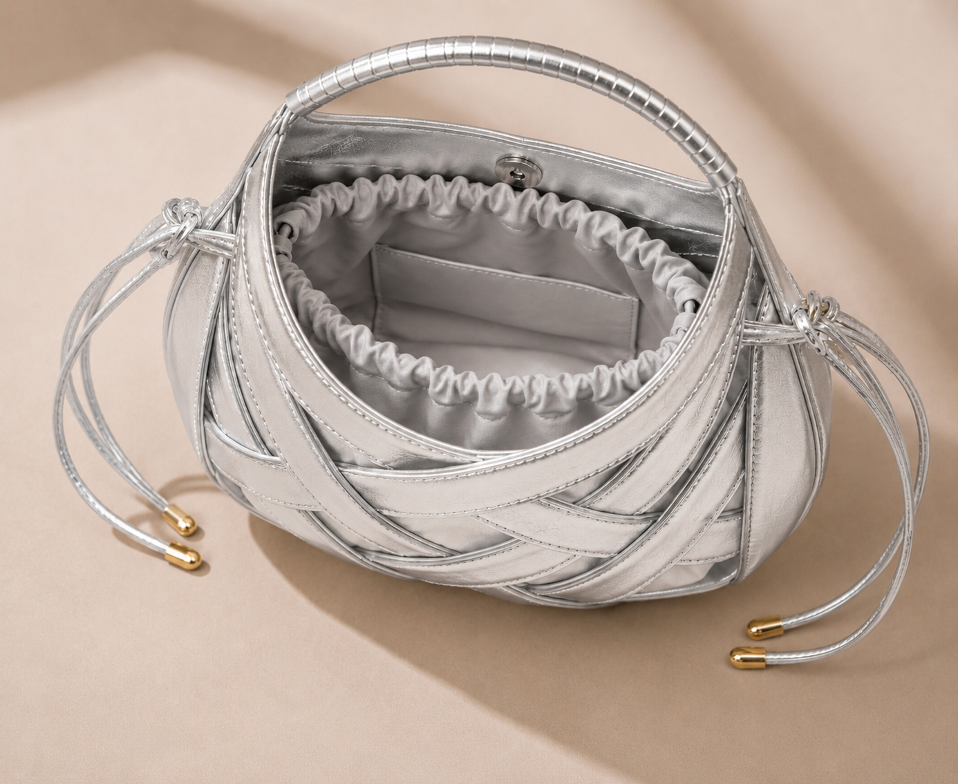 Mini Sac Cabas Tressé Femme – Style Souple Élégant - Argent
