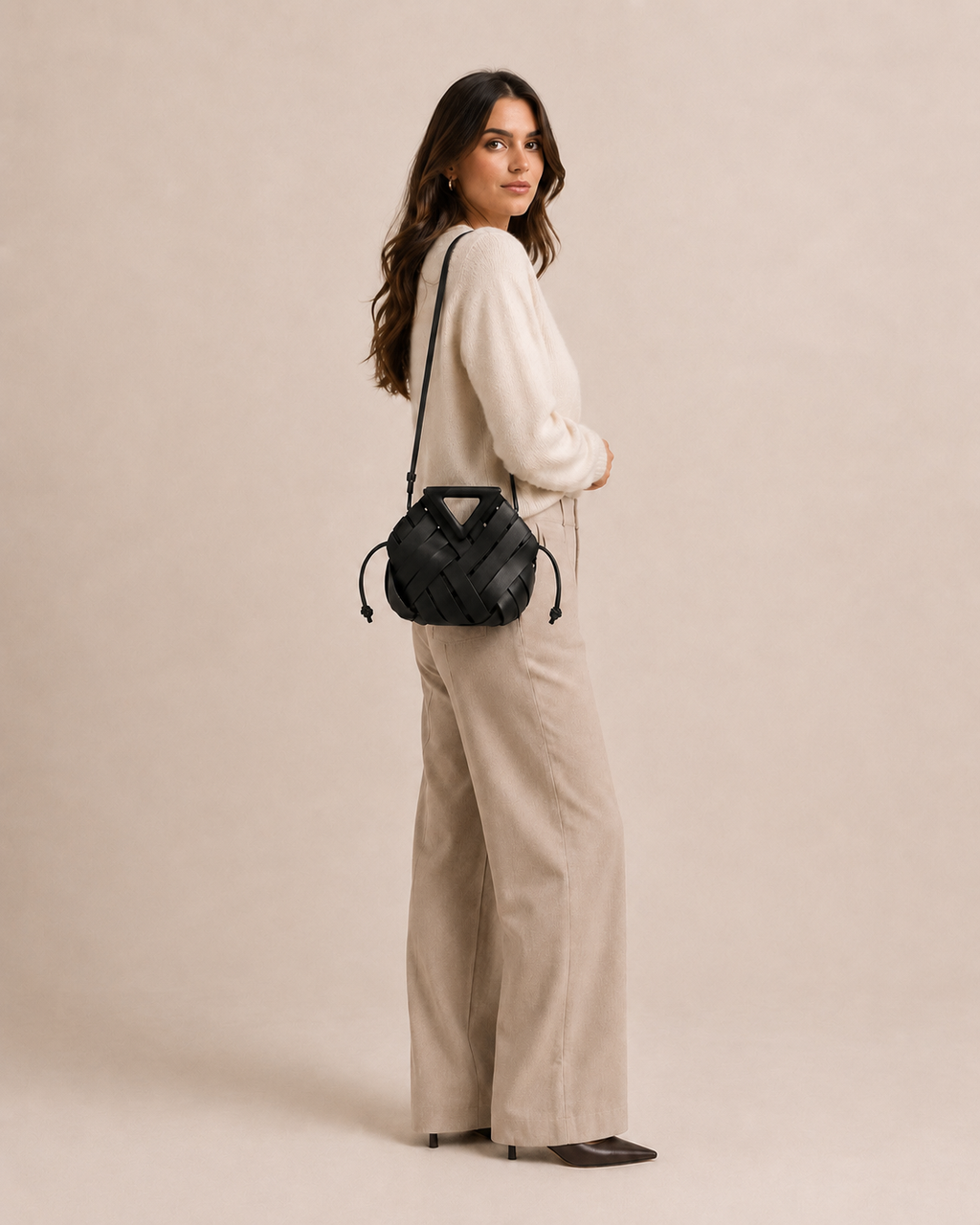 Sac Seau Cuir Tressé - Noir