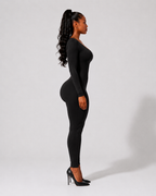 Combinaison Gainante Col Rond En Tissu Stretch - Noir