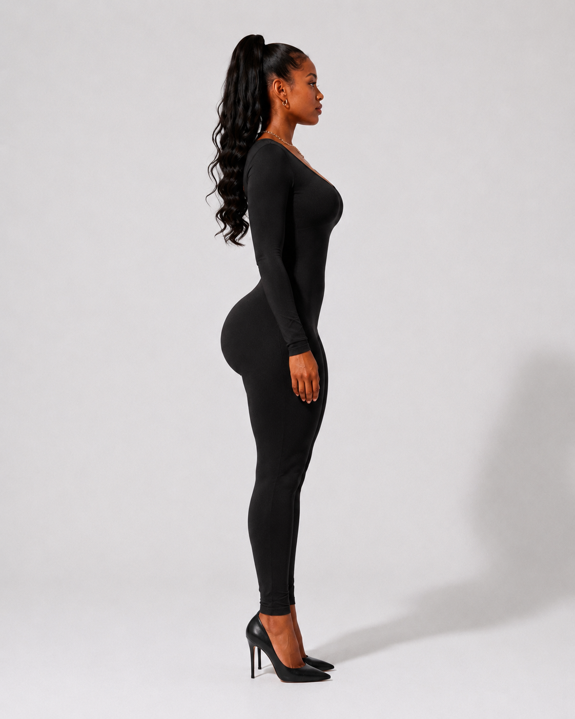 Combinaison Gainante Col Rond En Tissu Stretch - Noir
