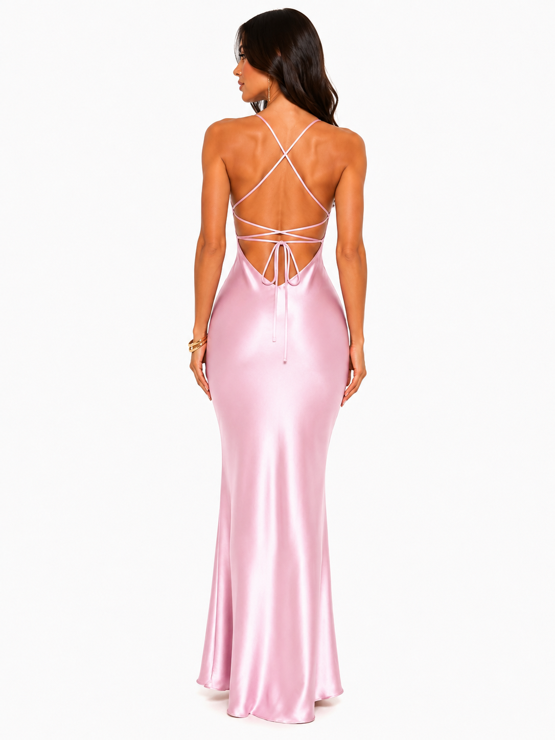 Robe Longue Satinée Dos nu Sculptante - Rose