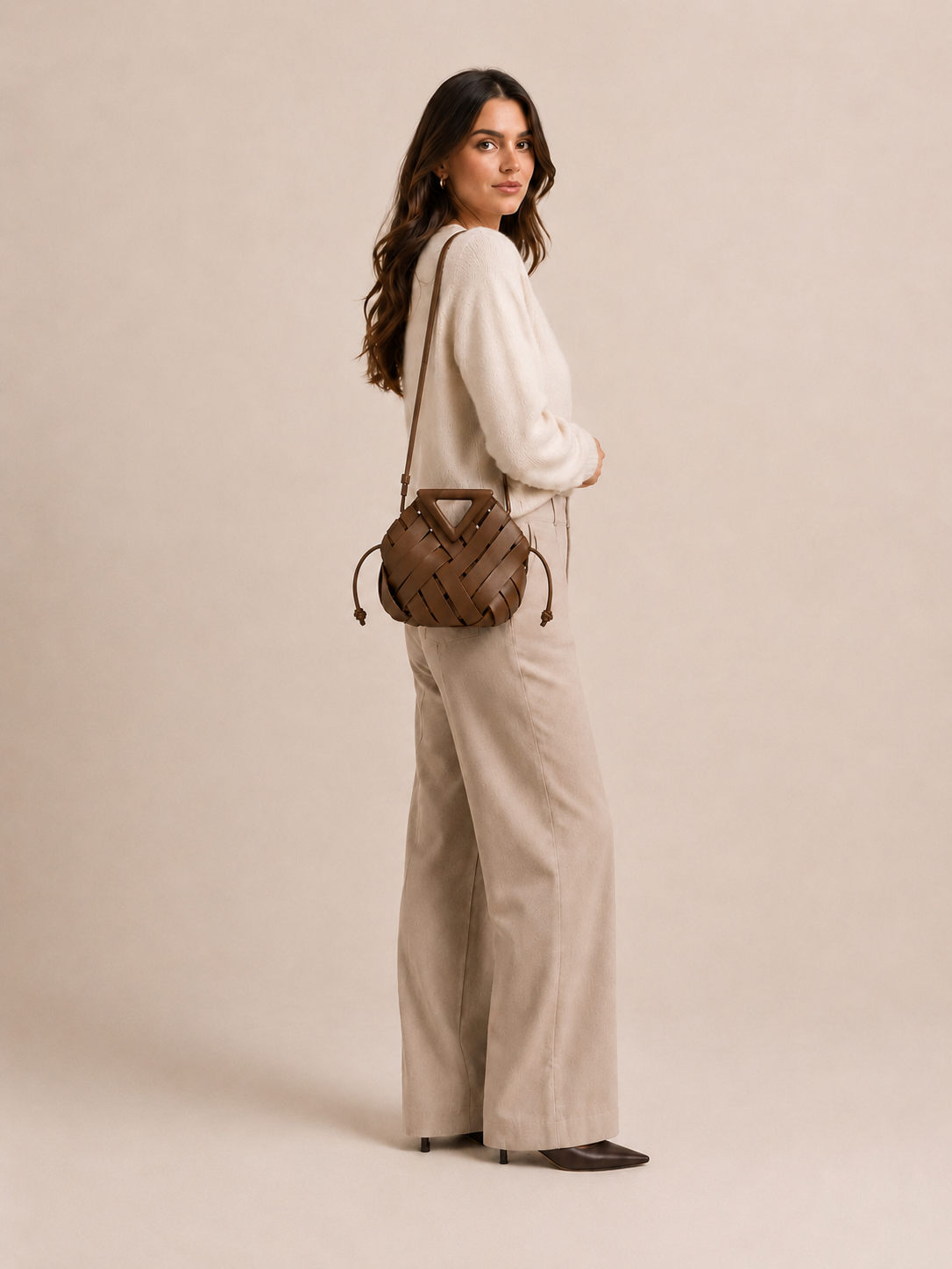 Sac Seau Cuir Tressé - Camel