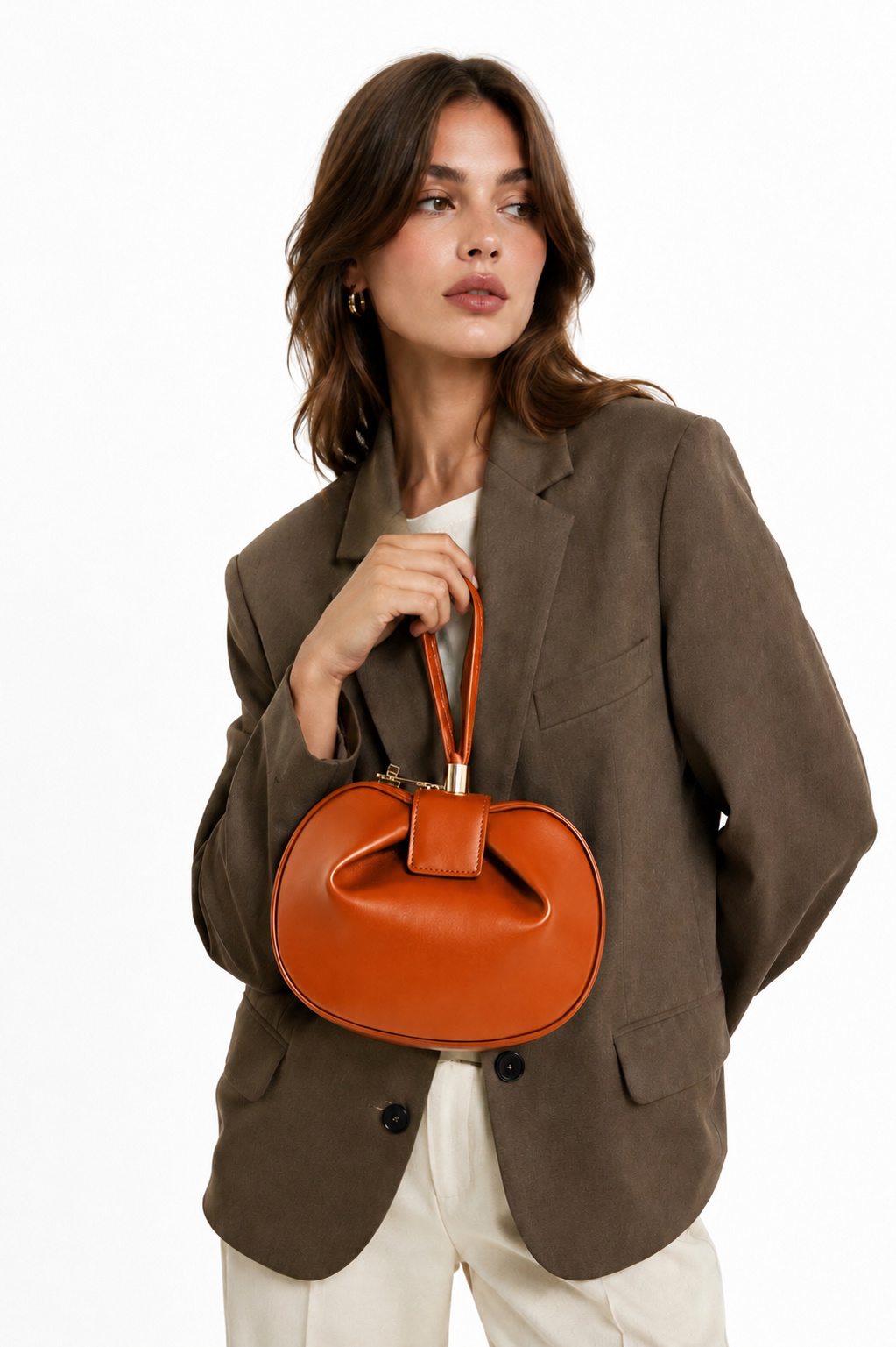 Sac À Main Bourse En Cuir - Camel