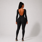 Combinaison Gainante Col Rond En Tissu Stretch - Noir