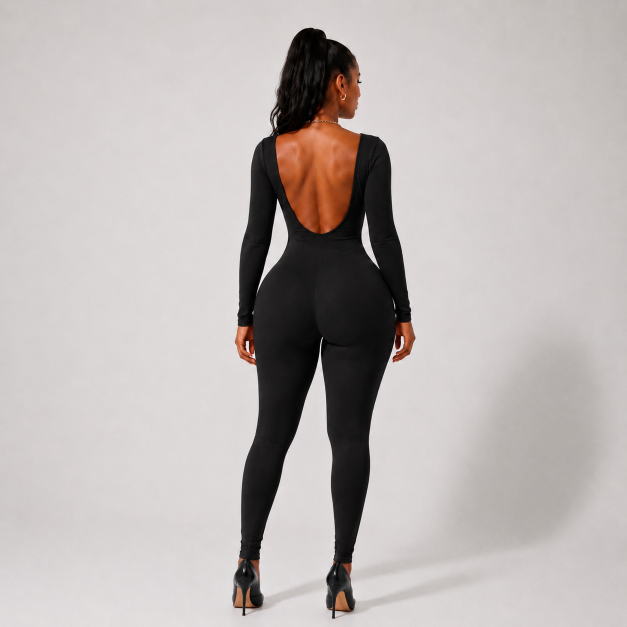 Combinaison Gainante Col Rond En Tissu Stretch - Noir