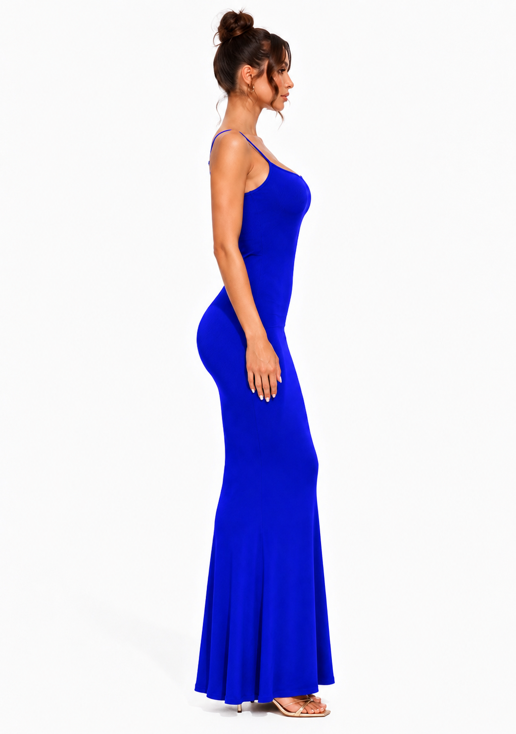 Robe Gainante A Décolletée Sculptante - Bleu