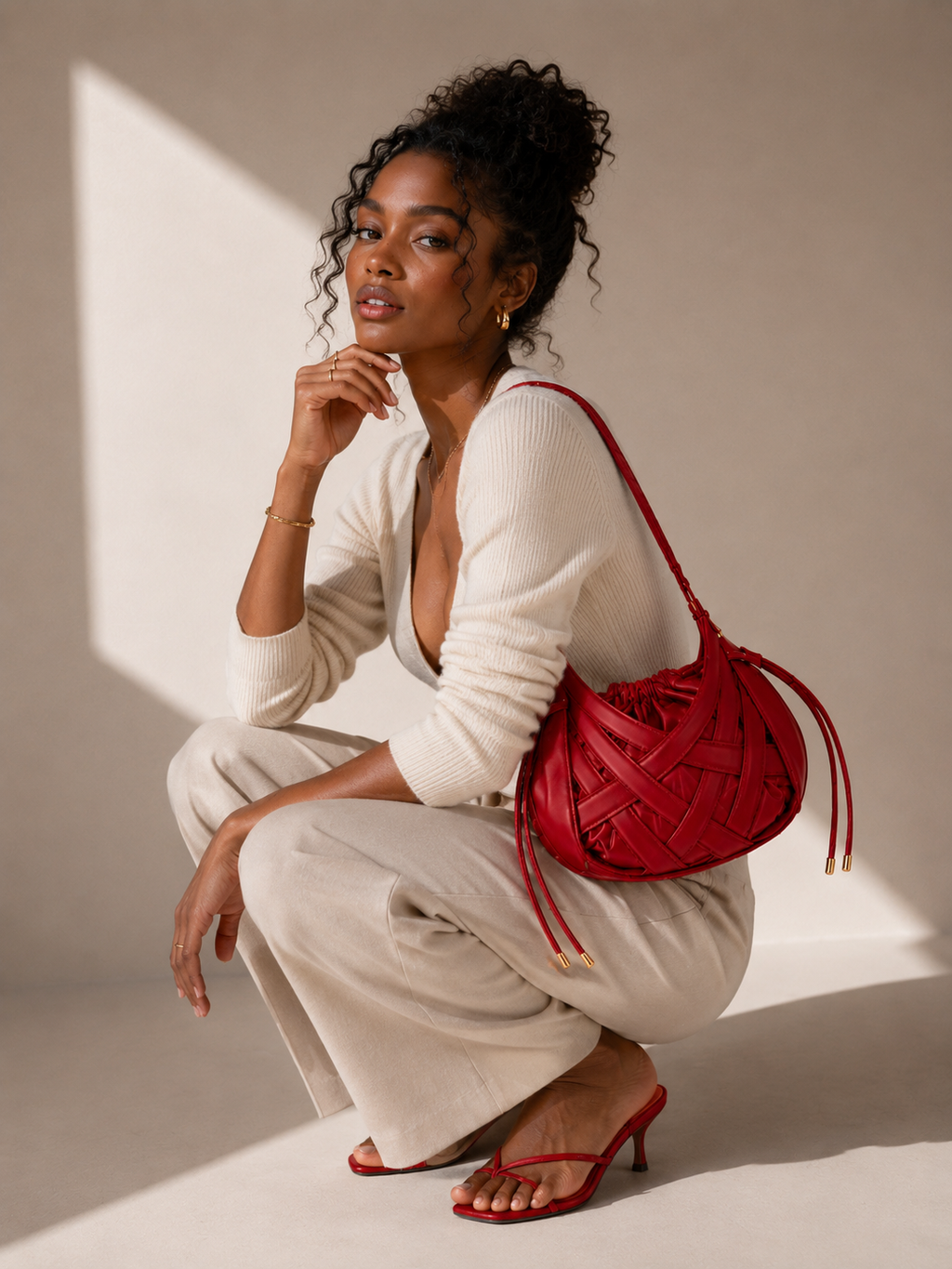 Mini Sac Cabas Tressé Femme – Style Souple Élégant - Rouge