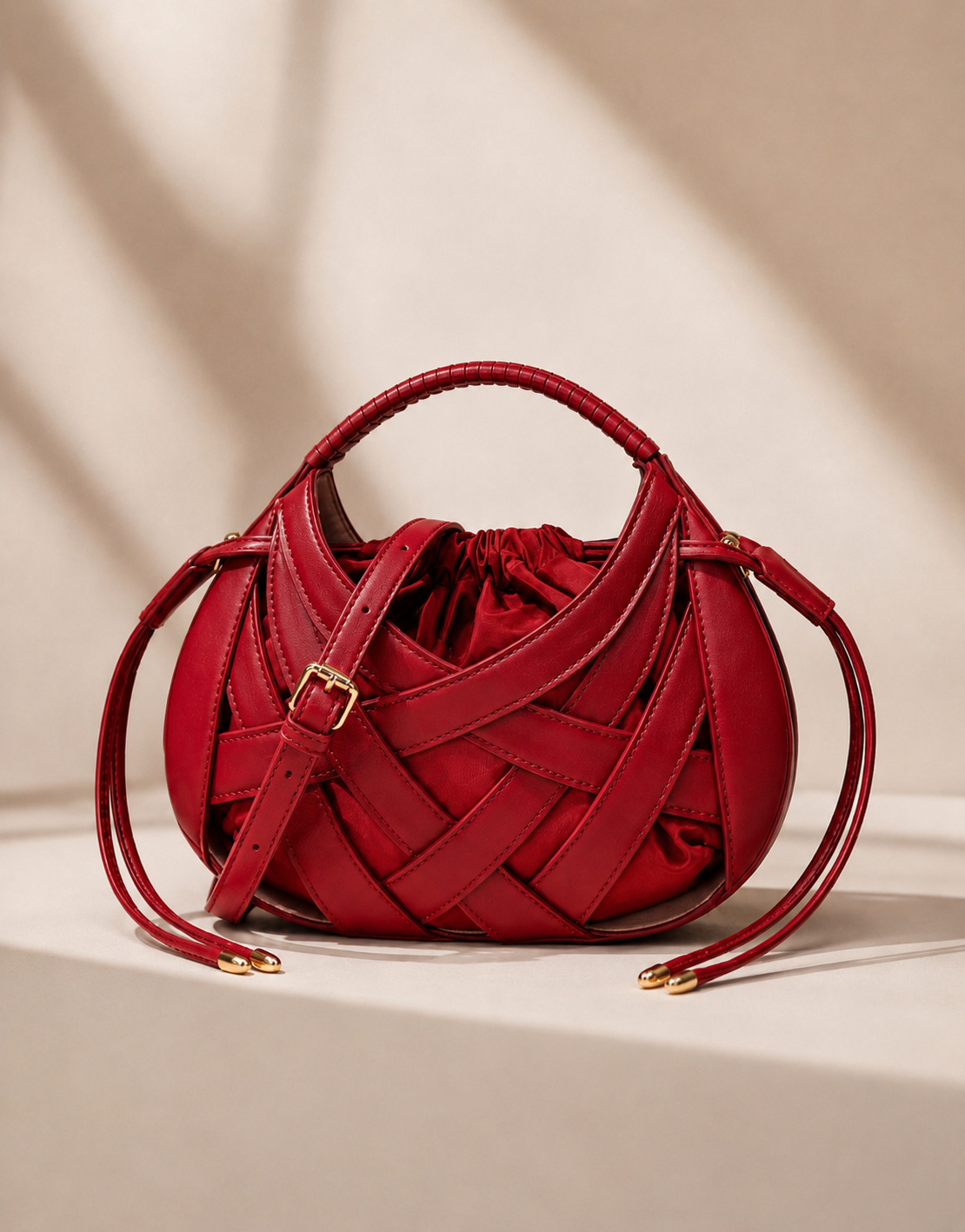 Mini Sac Cabas Tressé Femme – Style Souple Élégant - Rouge