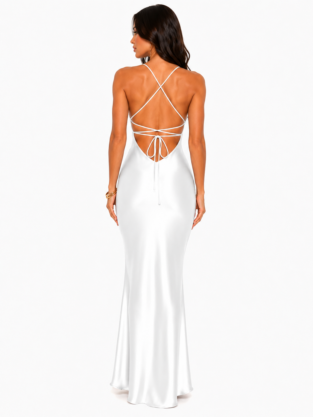 Robe Longue Satinée Dos nu Sculptante - Blanc