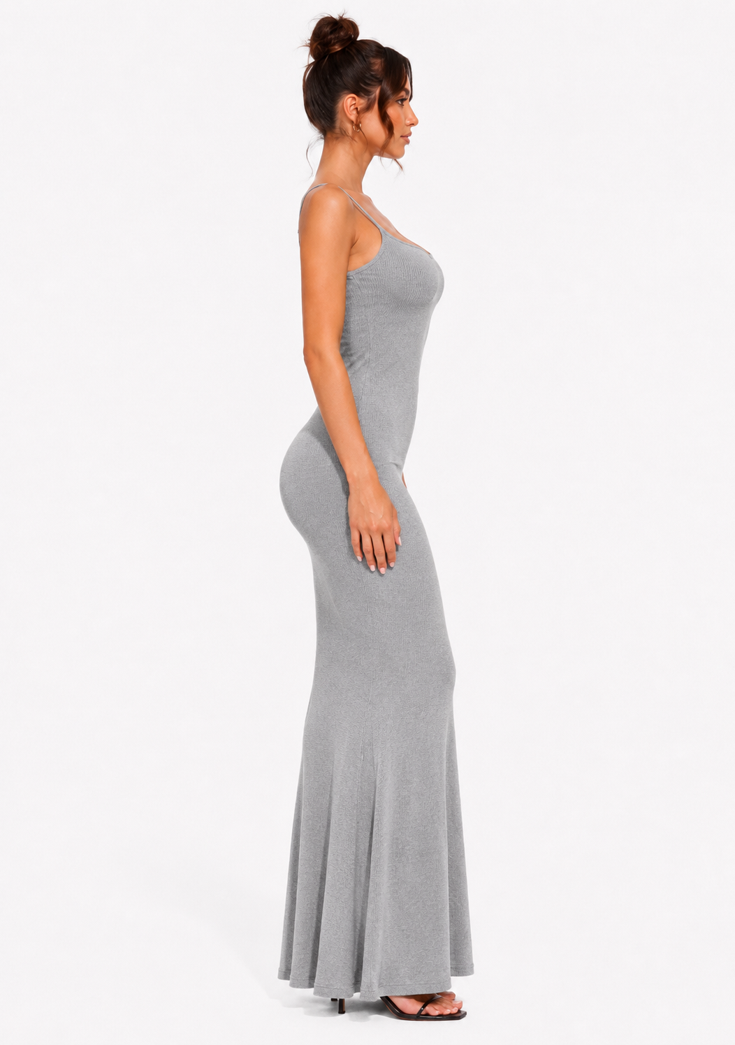 Robe Gainante A Décolletée Sculptante - Gris