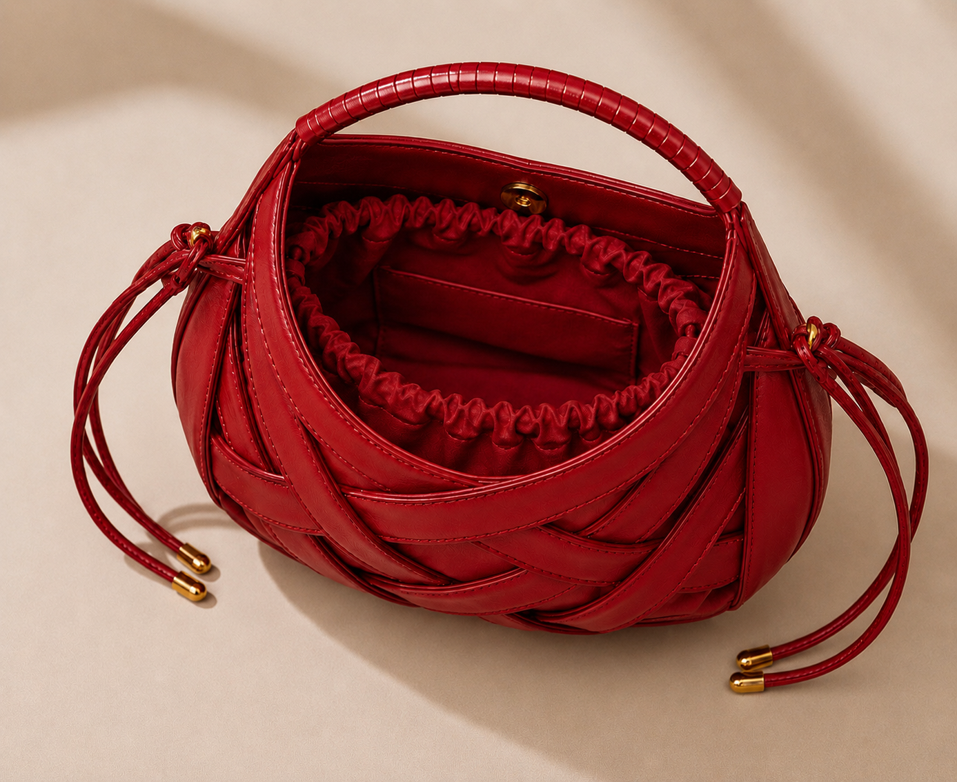 Mini Sac Cabas Tressé Femme – Style Souple Élégant - Rouge