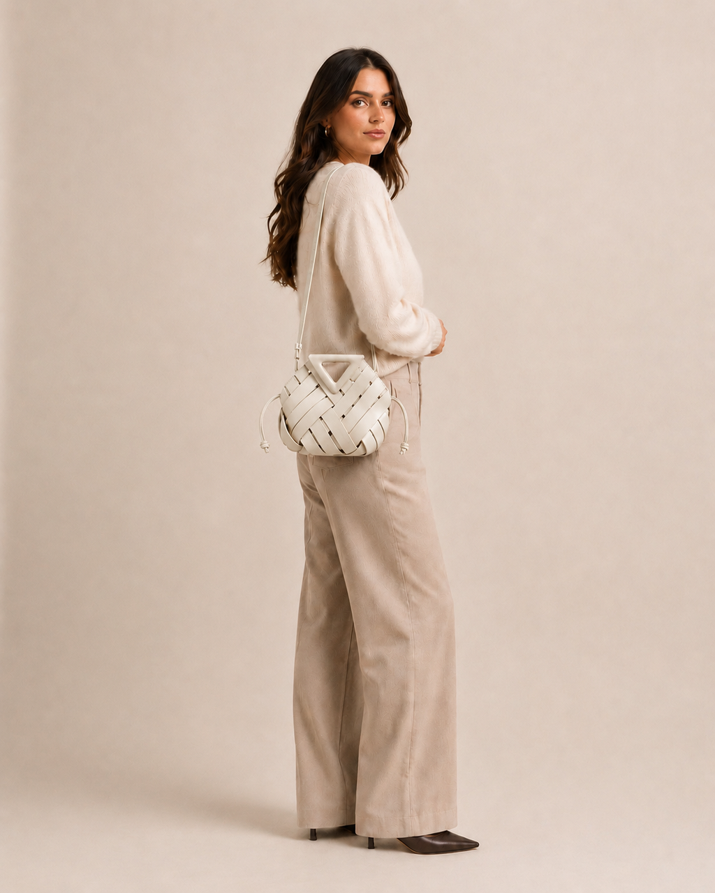 Sac Seau Cuir Tressé - Blanc